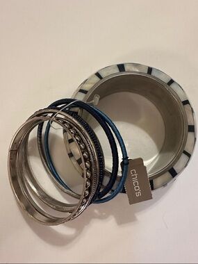 Chico’s Stacked Blue and Silver Women's Bangle Bracelet Set of 6